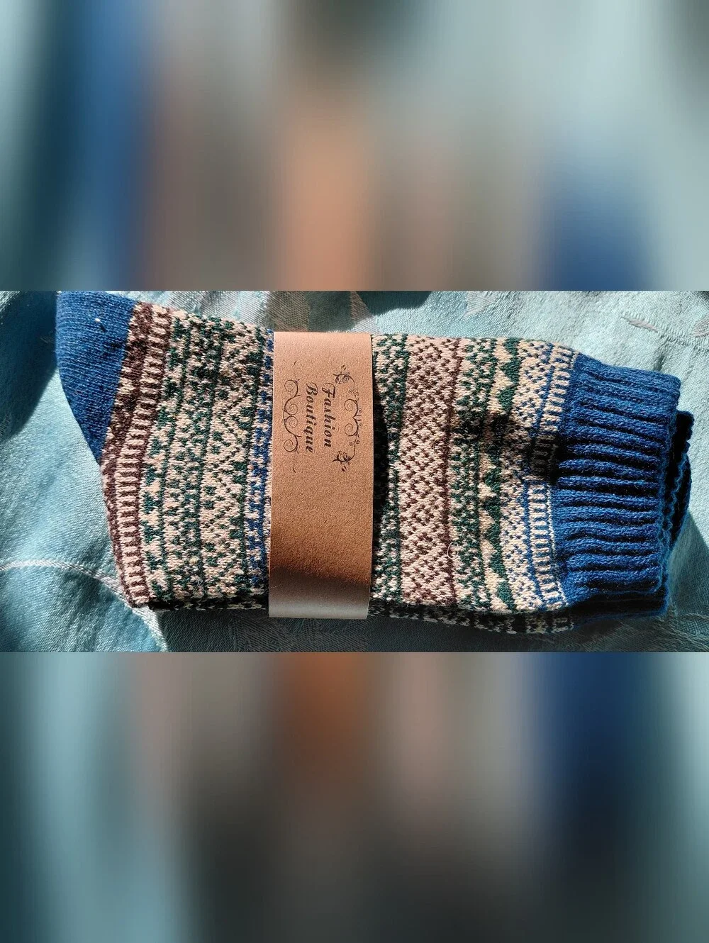 Patterned Crew Socks - Olive, Blue, Burgundy, Brown, Navy